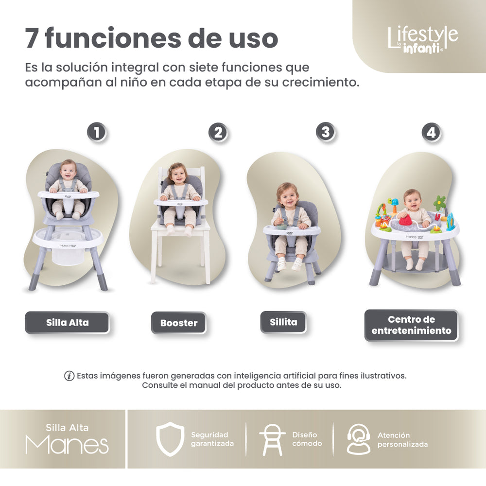 Silla Alta 7 en 1 Manes Con Centro de Entretenimiento y Mesa de Juego