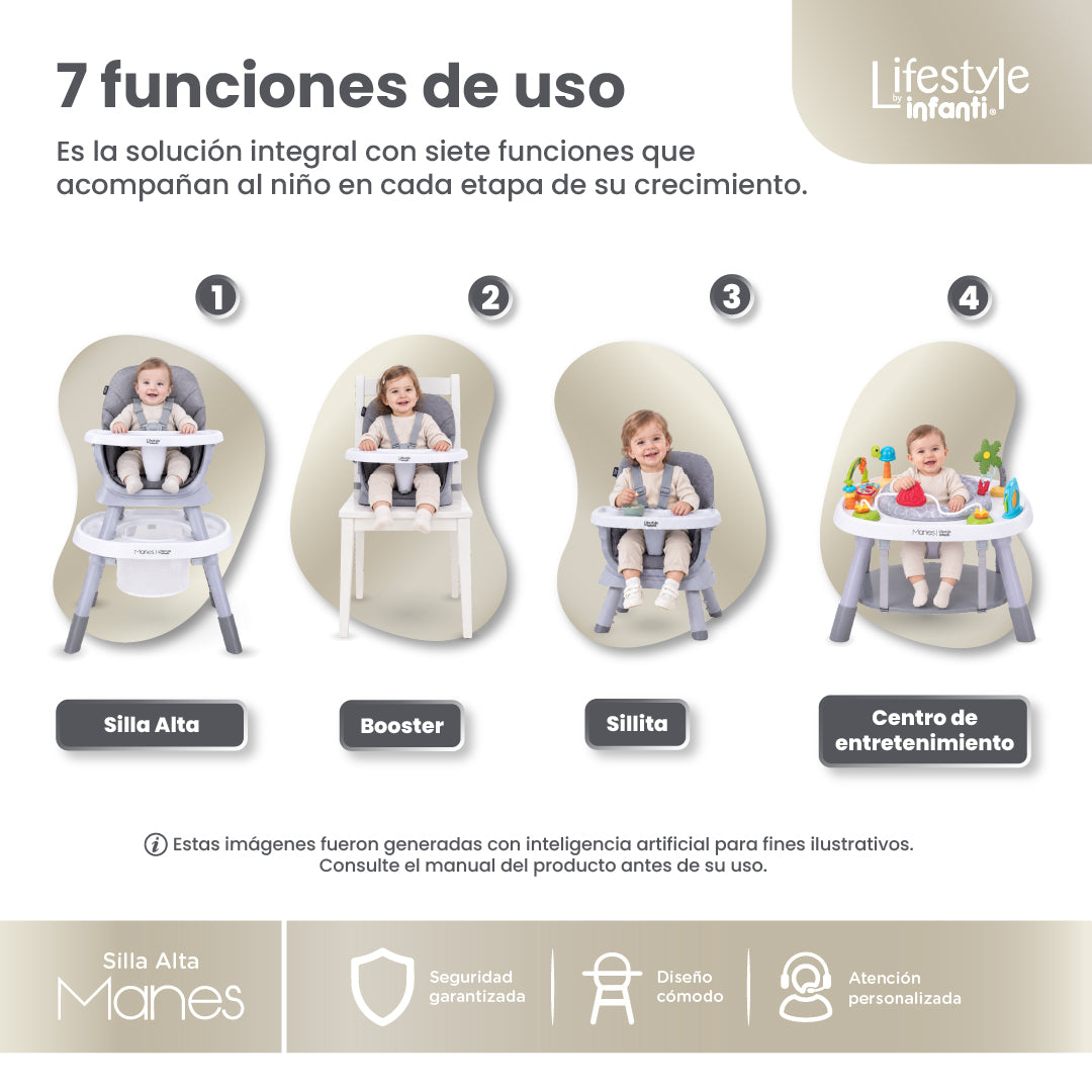 Silla Alta 7 en 1 Manes Con Centro de Entretenimiento y Mesa de Juego