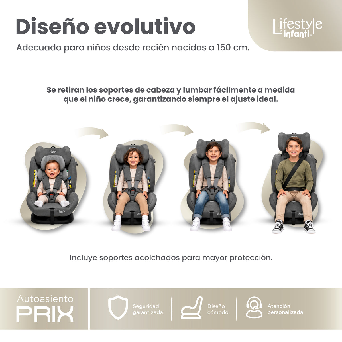 Autoasiento Reclinable Prix Con Soporte Desmontable Para La Cabeza Arnés De Seguridad De 5 Puntos Aprobado Por La Regulación R129 (i-Size) Edad Recomendada 0 a 12 años Lifestyle By Infanti