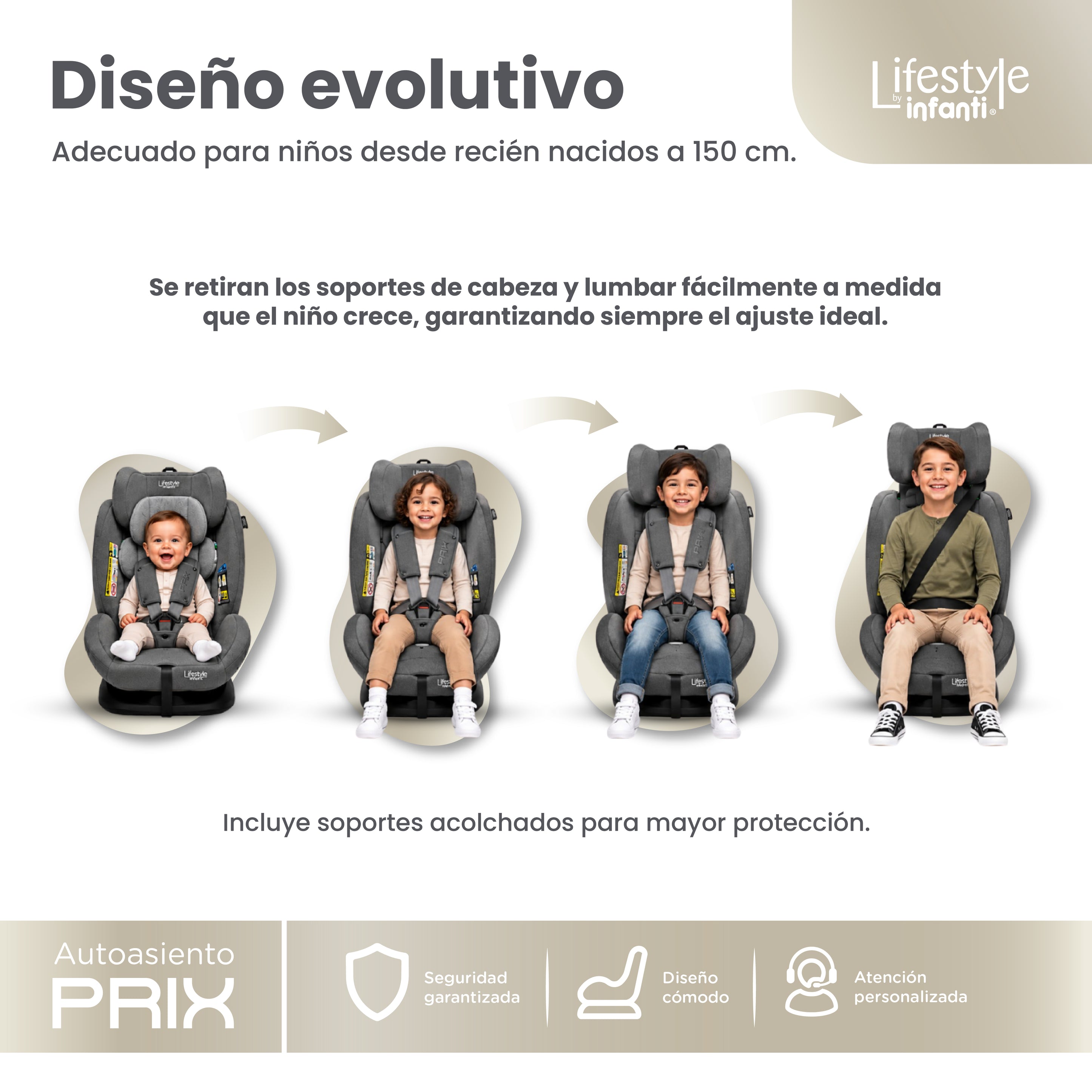 Autoasiento Reclinable Prix Con Soporte Desmontable Para La Cabeza Arnés De Seguridad De 5 Puntos Aprobado Por La Regulación R129 (i-Size) Edad Recomendada 0 a 12 años Lifestyle By Infanti