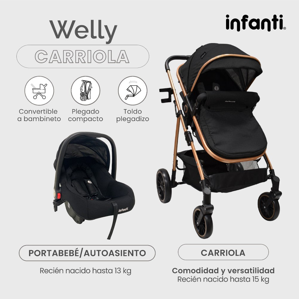 Infanti Carriola Sistema De Viaje Welly Convertible A Bambineto Color Gris