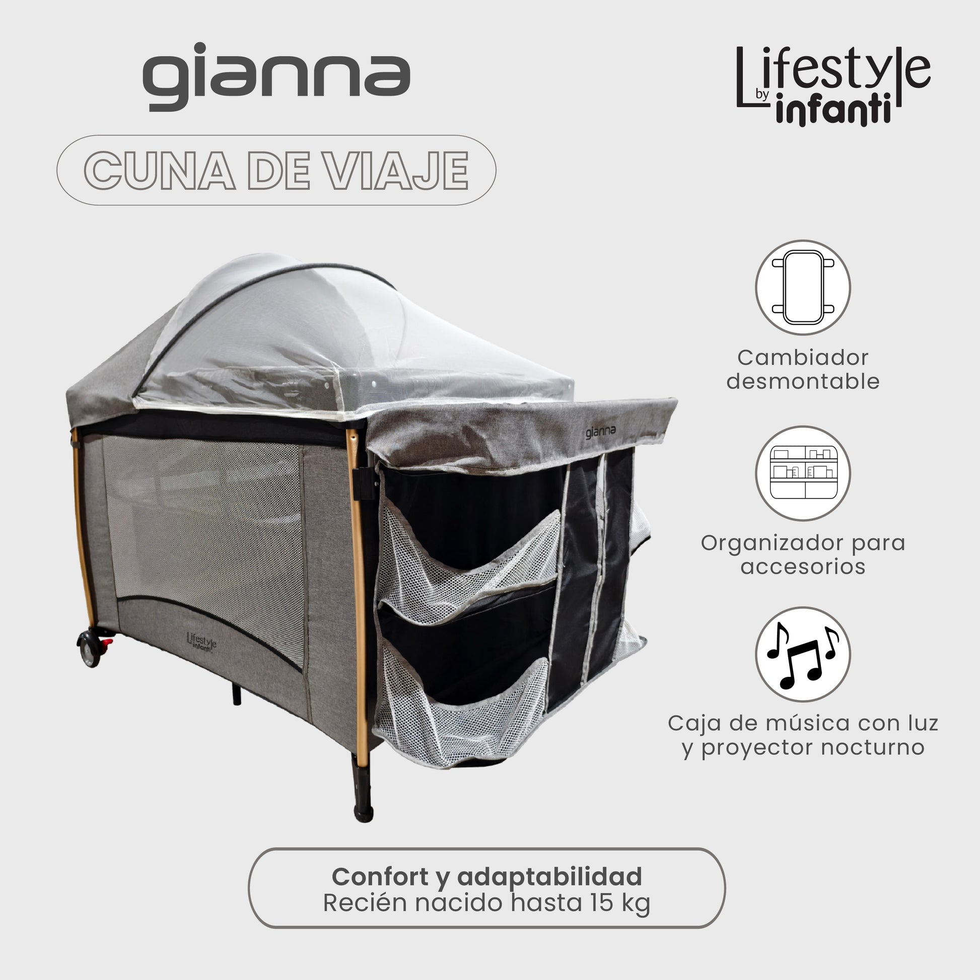 Cuna De Viaje Gianna 2 En 1 Con Cambiador Desmontable Portable