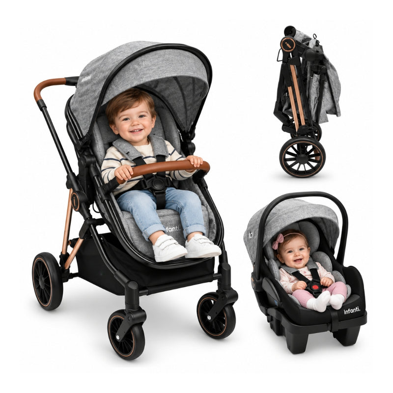 Carriola Travel System Ana Negro Con Asiento Reversible y Portabebé