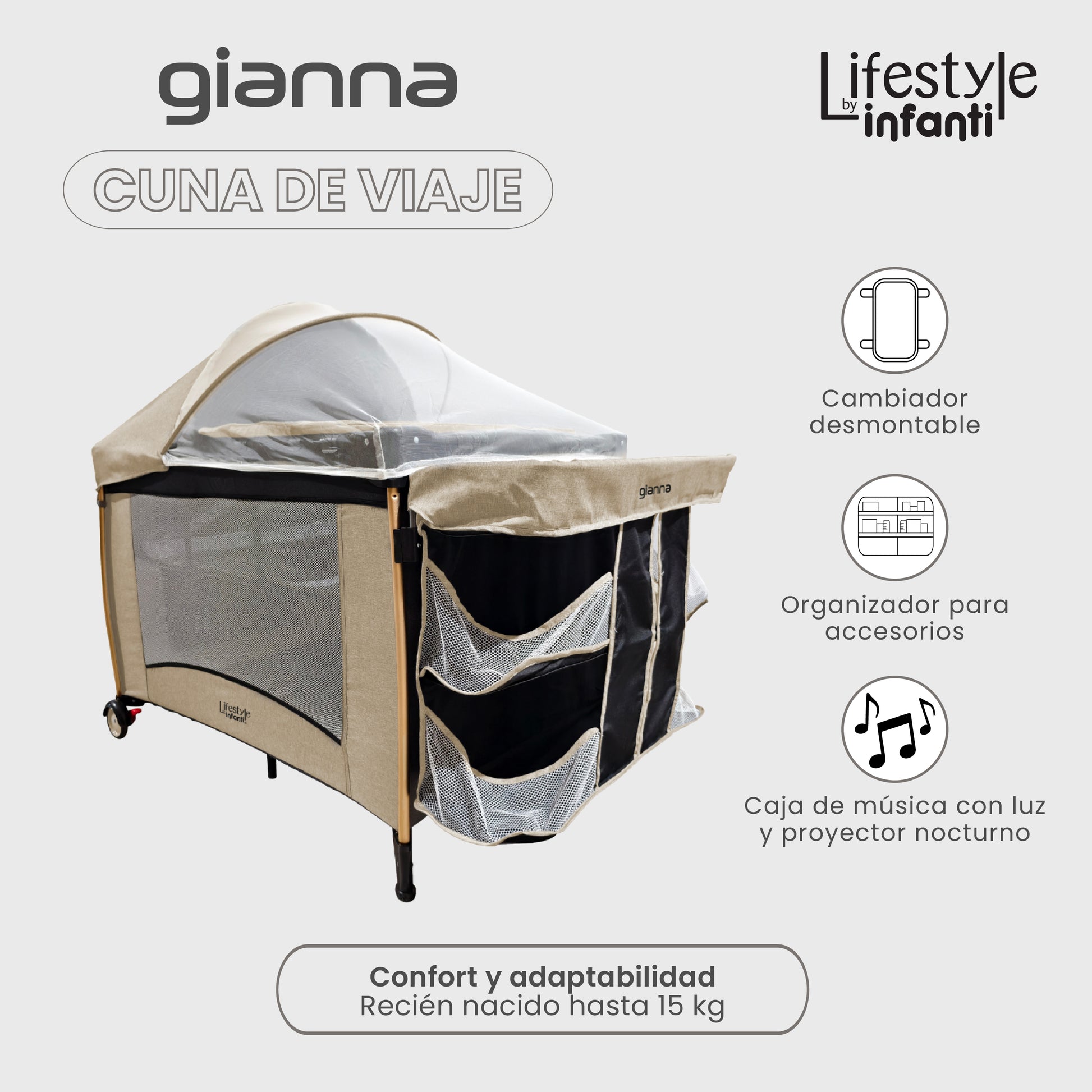 Cuna De Viaje Gianna 2 En 1 Con Cambiador Desmontable Portable