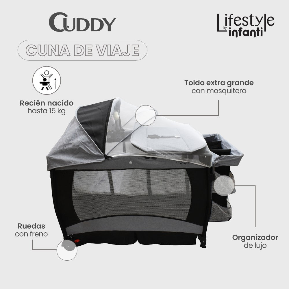 Lifestyle By Infanti Cuna De Viaje Cuddy Ultracompacta Convertible A Mecedora Color Gris