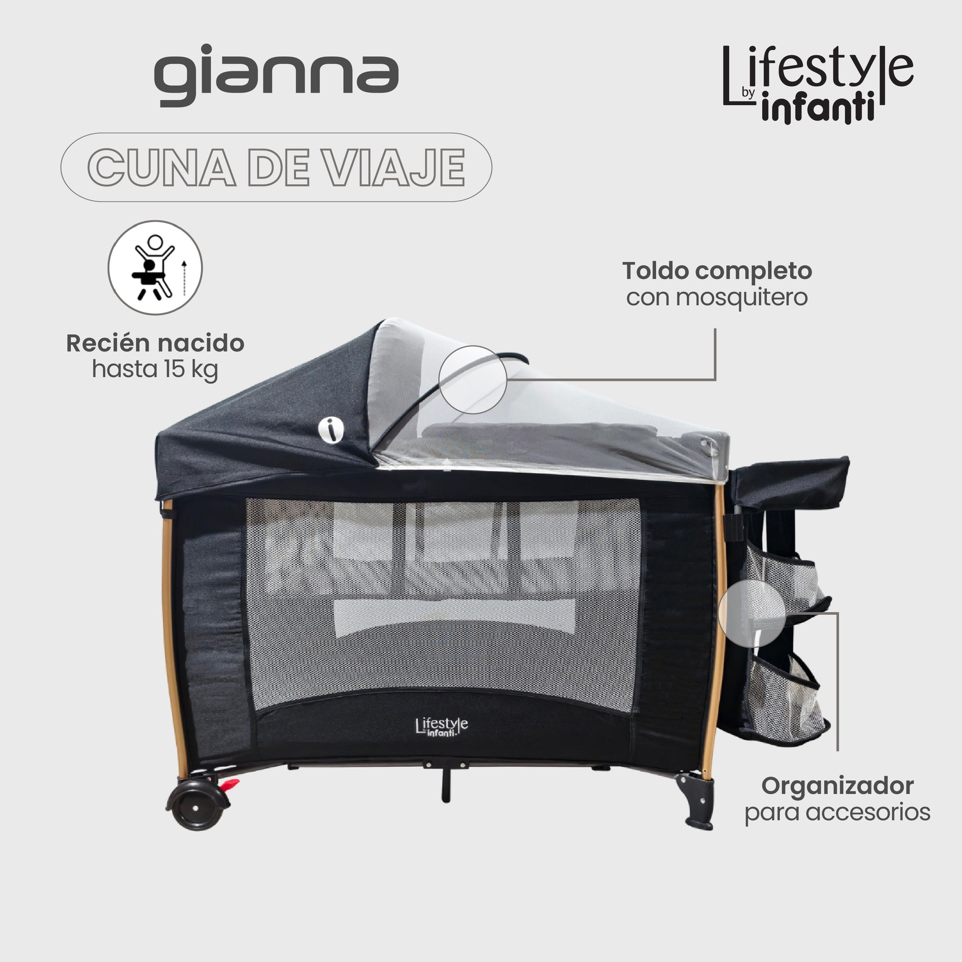 Cuna De Viaje Gianna 2 En 1 Con Cambiador Desmontable Portable
