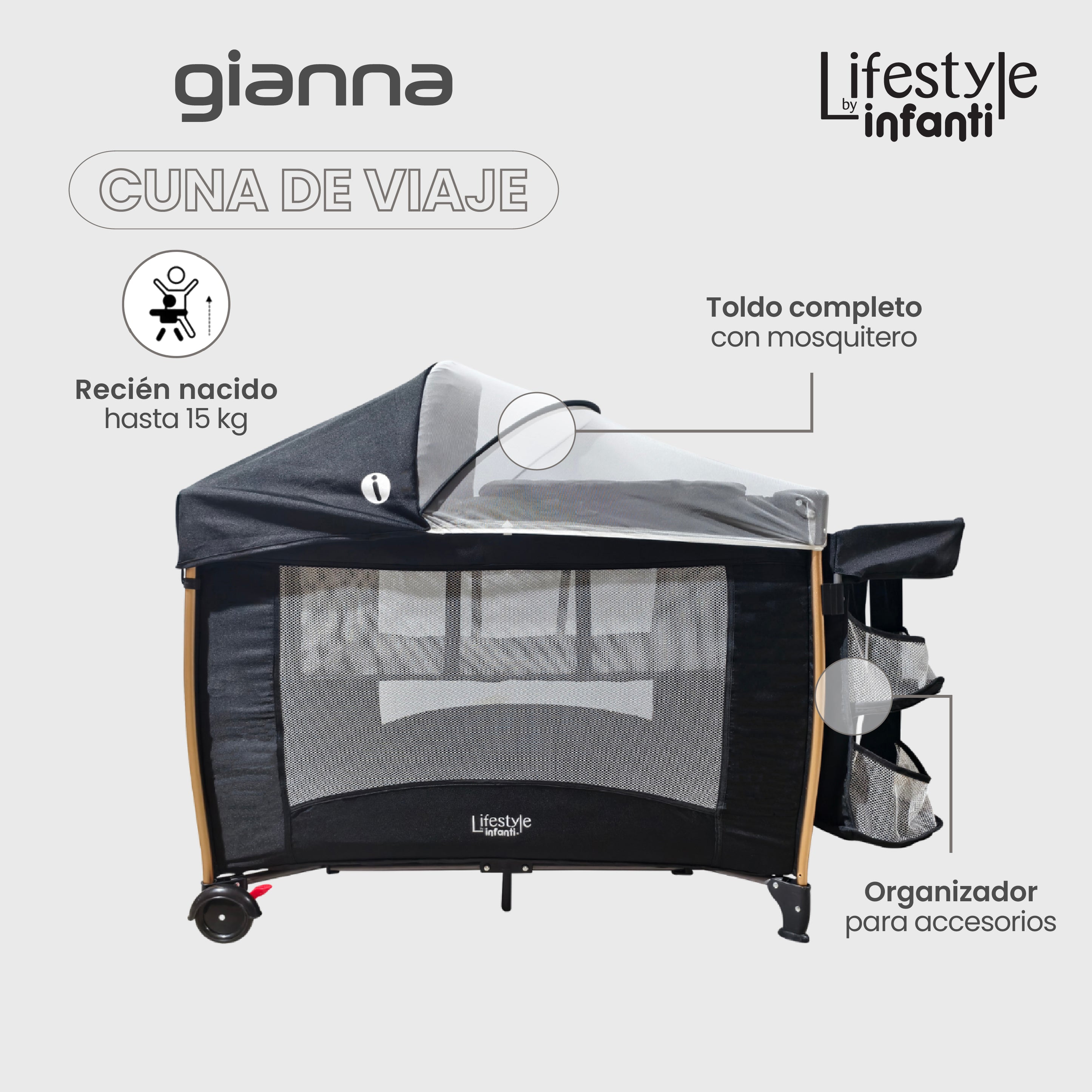 Cuna De Viaje Gianna 2 En 1 Con Cambiador Desmontable Portable
