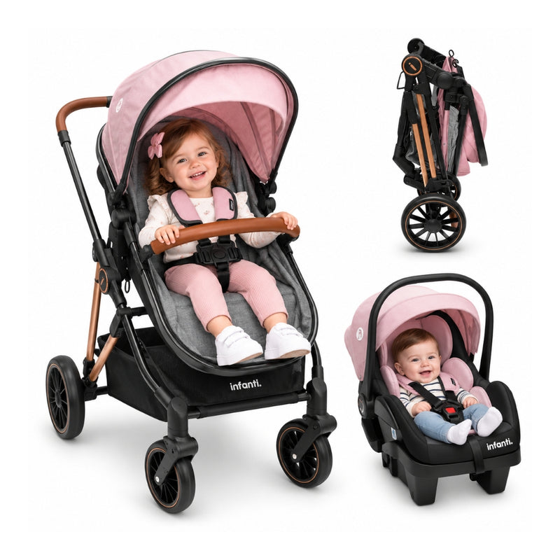 Carriola Travel System Ana Negro Con Asiento Reversible y Portabebé