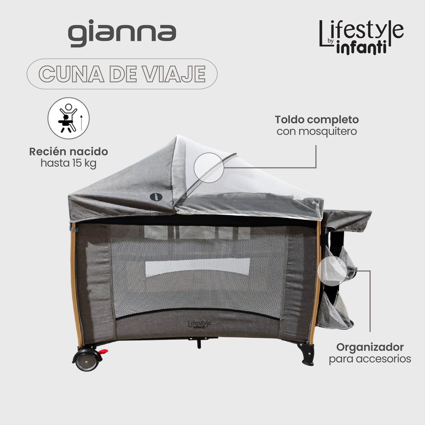 Cuna De Viaje Gianna 2 En 1 Con Cambiador Desmontable Portable