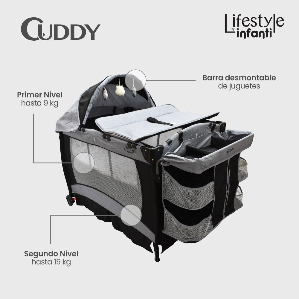 Lifestyle By Infanti Cuna De Viaje Cuddy Ultracompacta Convertible A Mecedora Color Gris