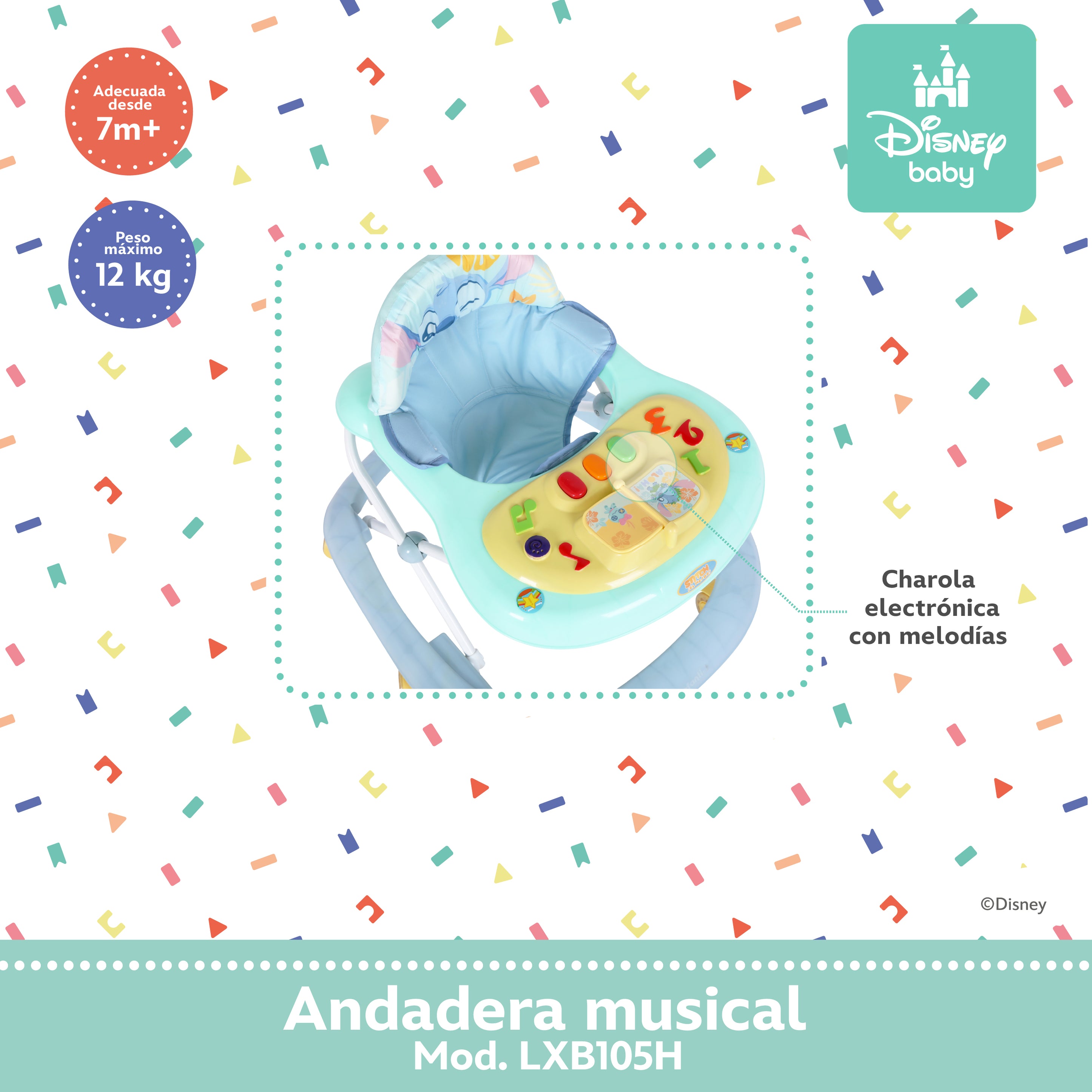 Andadera Musical Para Bebé Stitch Disney Baby Altura Ajustable