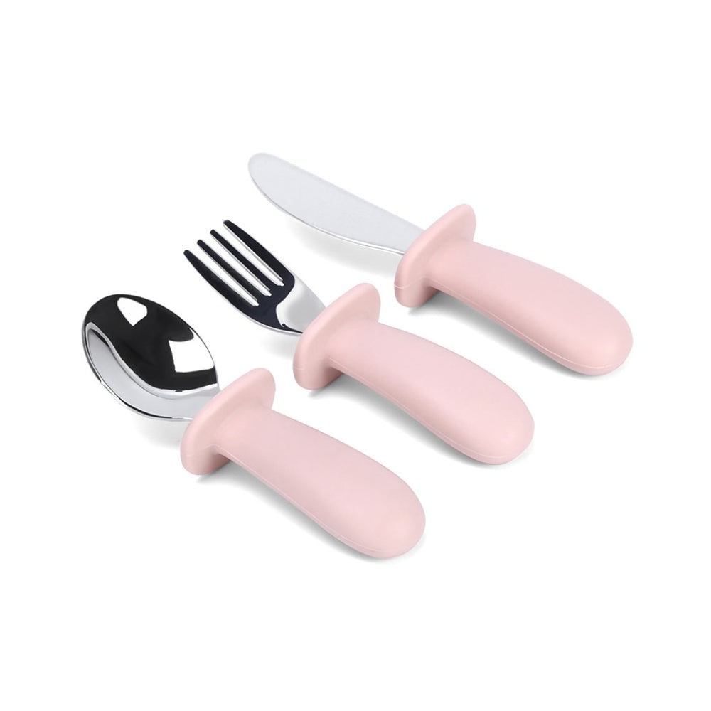 Set de Cubiertos 3 Piezas Cuchara Tenedor y Cuchillo Tope Antideslizante BPA Free