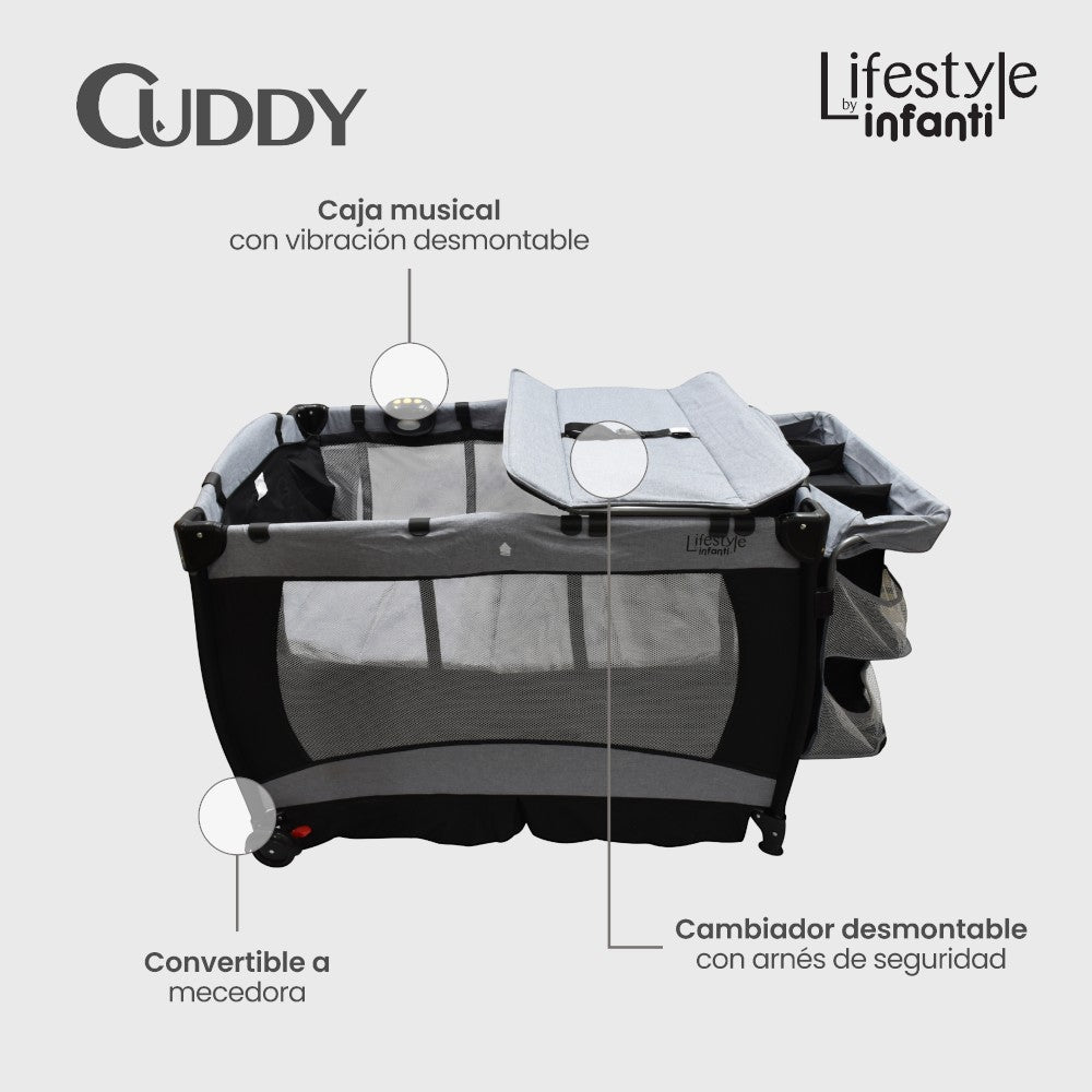 Lifestyle By Infanti Cuna De Viaje Cuddy Ultracompacta Convertible A Mecedora Color Gris
