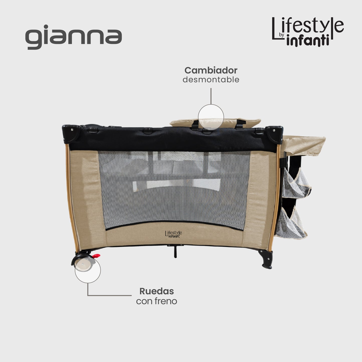 Cuna De Viaje Gianna 2 En 1 Con Cambiador Desmontable Portable