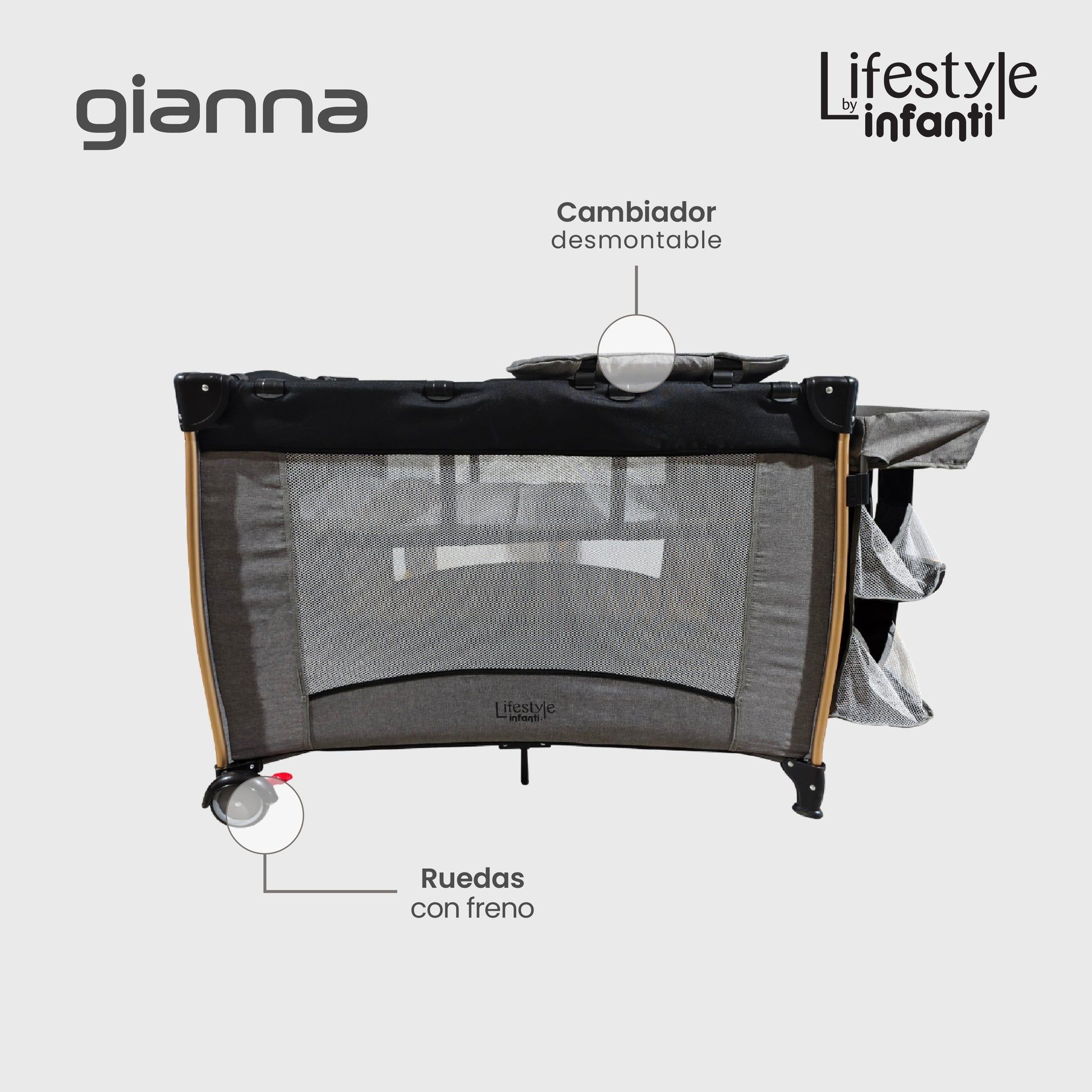 Cuna De Viaje Gianna 2 En 1 Con Cambiador Desmontable Portable