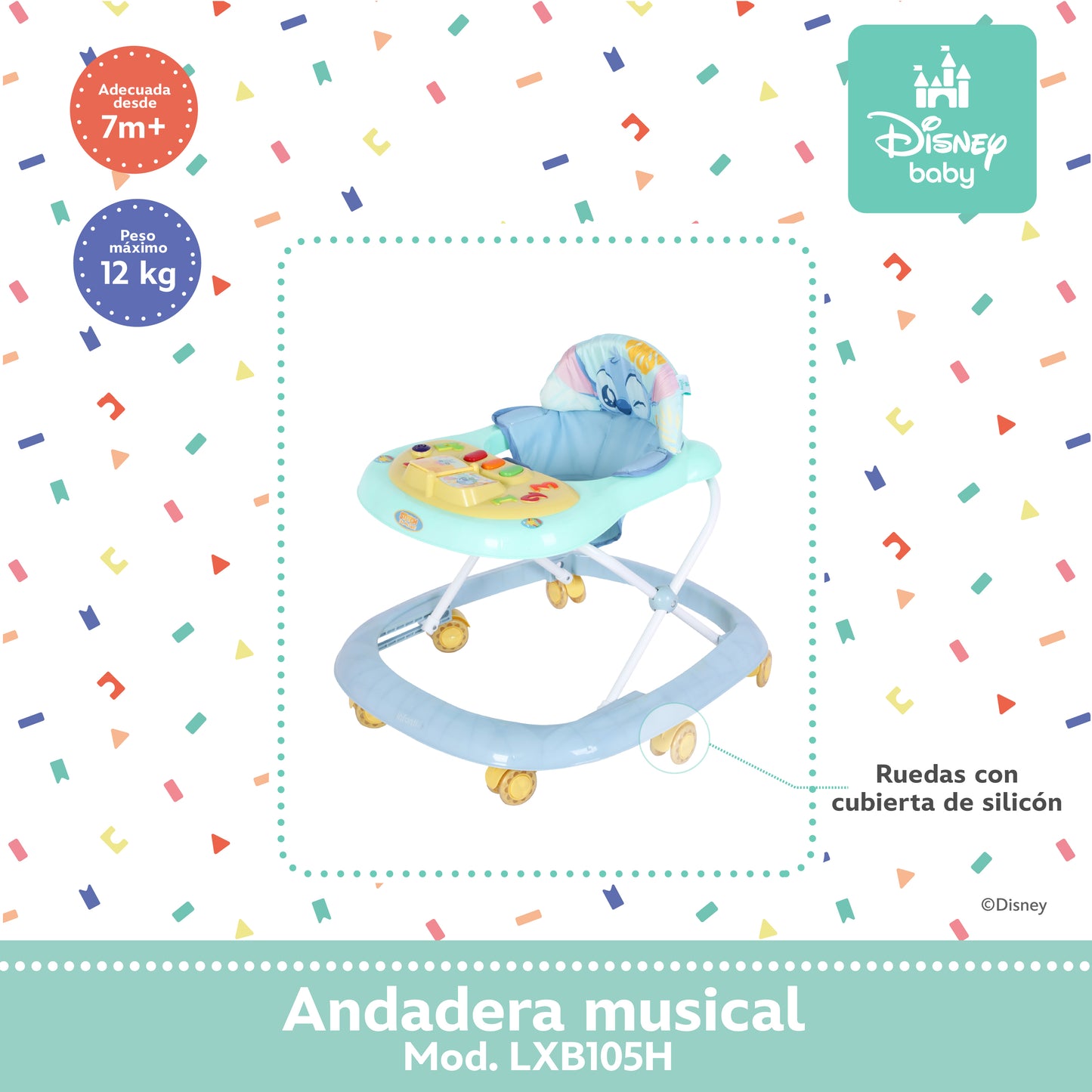 Andadera Musical Para Bebé Stitch Disney Baby Altura Ajustable