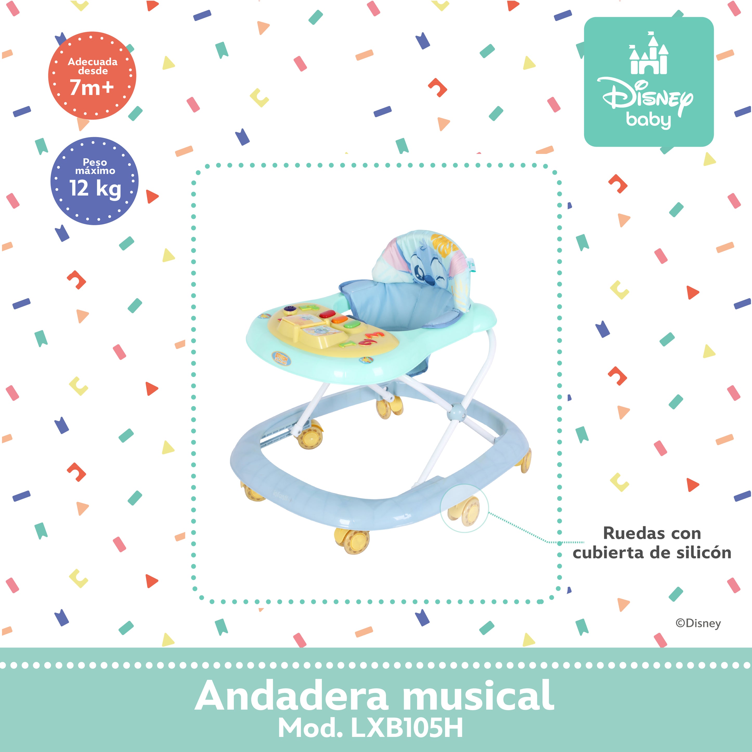 Andadera Musical Para Bebé Stitch Disney Baby Altura Ajustable