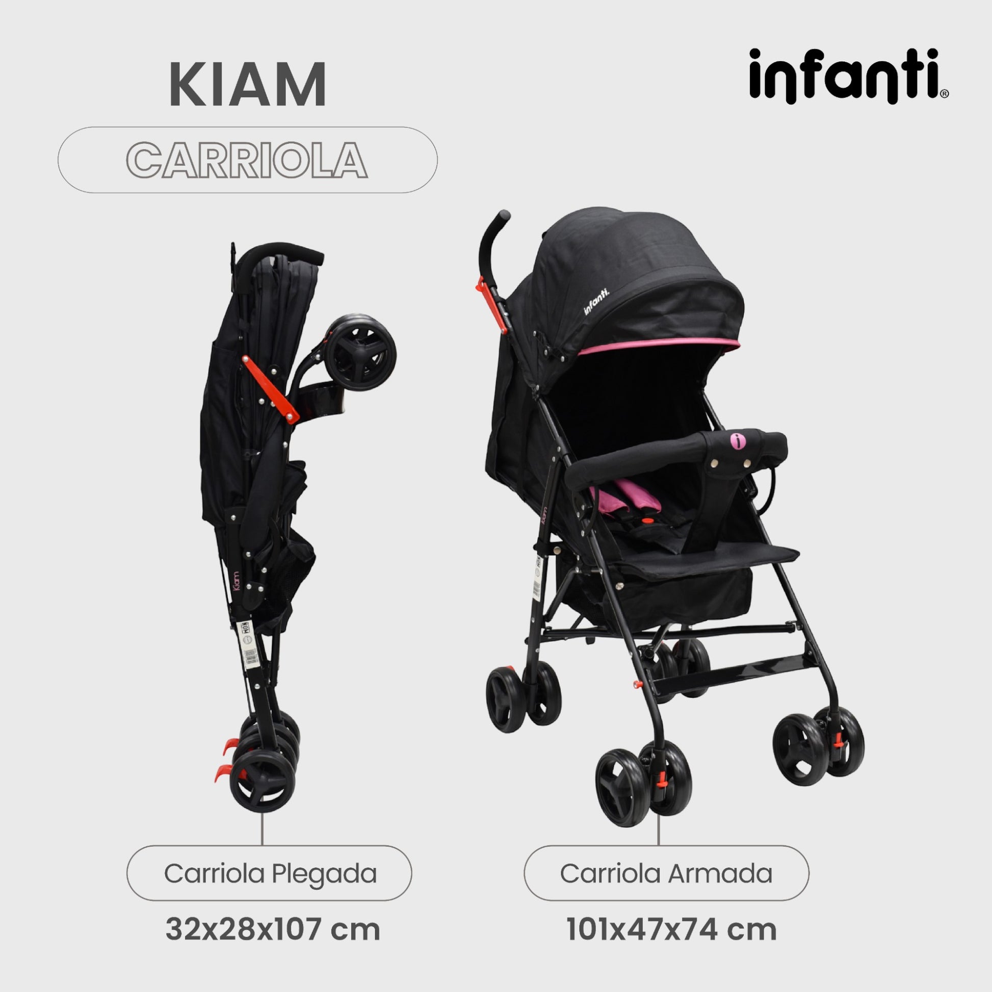 Carriola Para Bebe Kiam Compacta, Ligera, Plegable