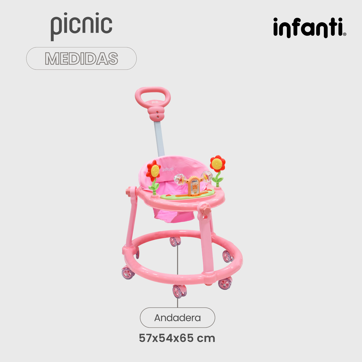 Infanti Andadera Picnic Tablero Interactivo Barra De Empuje