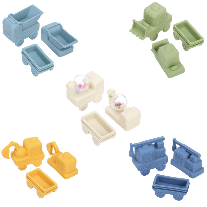 Set De Juguetes De Silicón Para Baño Con 5 Piezas Camioncitos De Construcción Con 5 Piezas