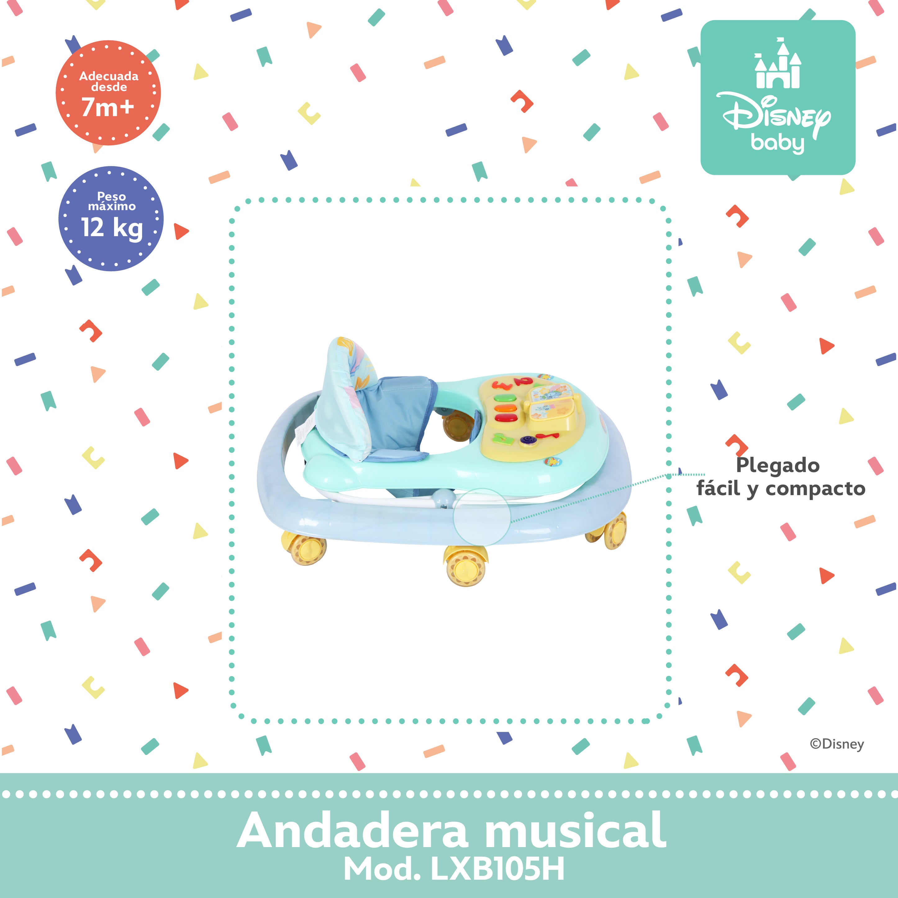 Andadera Musical Para Bebé Stitch Disney Baby Altura Ajustable