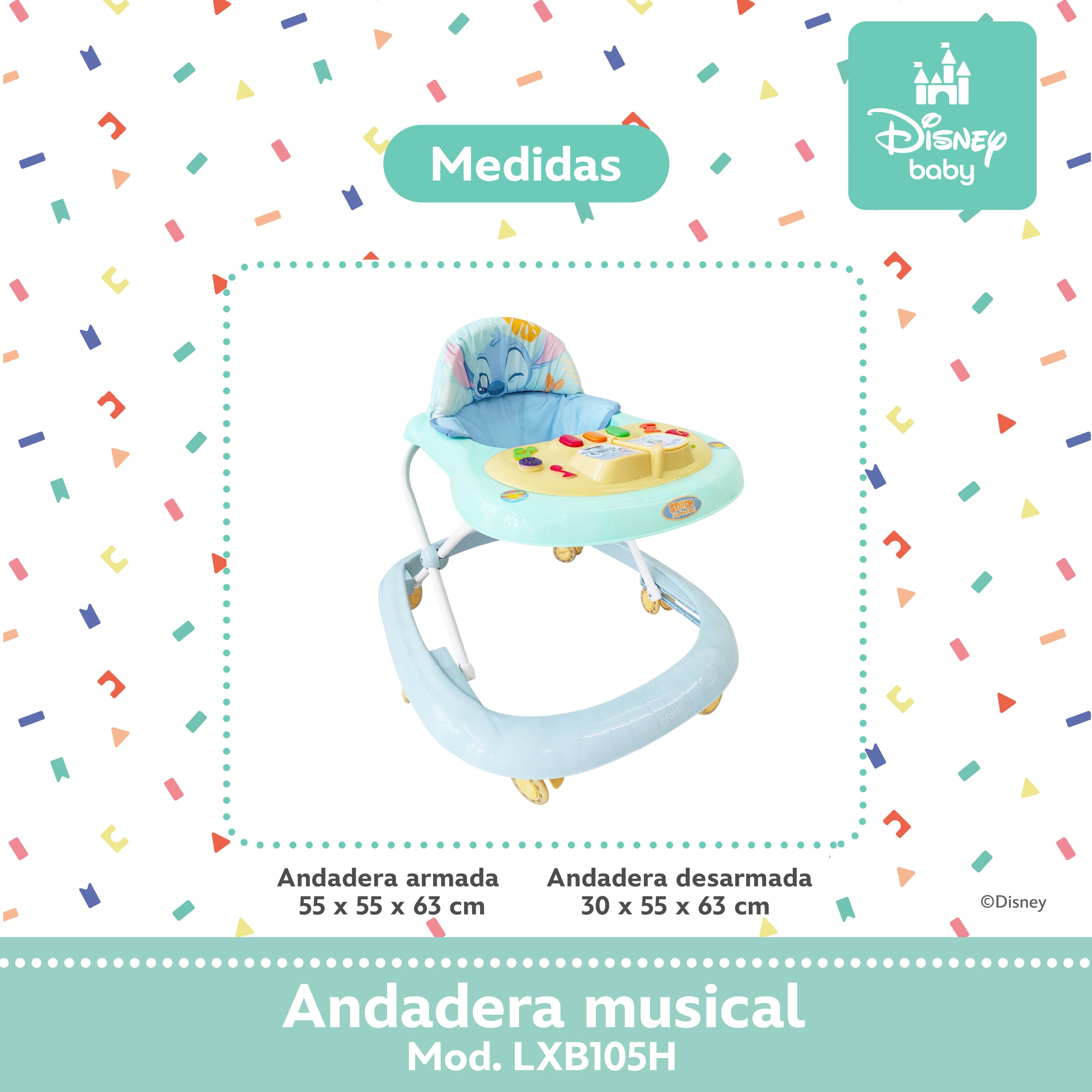 Andadera Musical Para Bebé Stitch Disney Baby Altura Ajustable