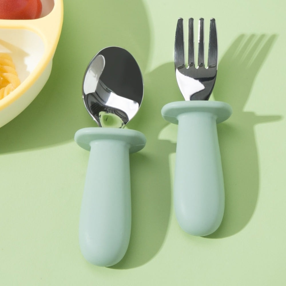 Set de Cubiertos 2 Piezas Cuchara Y Tenedor Con Tope Antideslizante BPA Free
