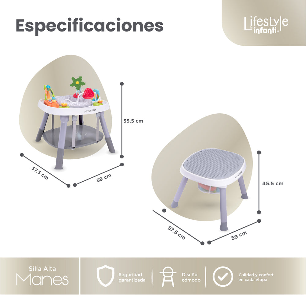 Silla Alta 7 en 1 Manes Con Centro de Entretenimiento y Mesa de Juego