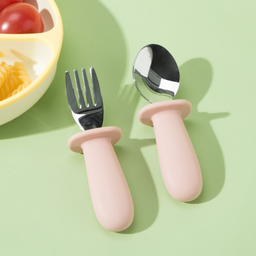 Set de Cubiertos 2 Piezas Cuchara Y Tenedor Con Tope Antideslizante BPA Free
