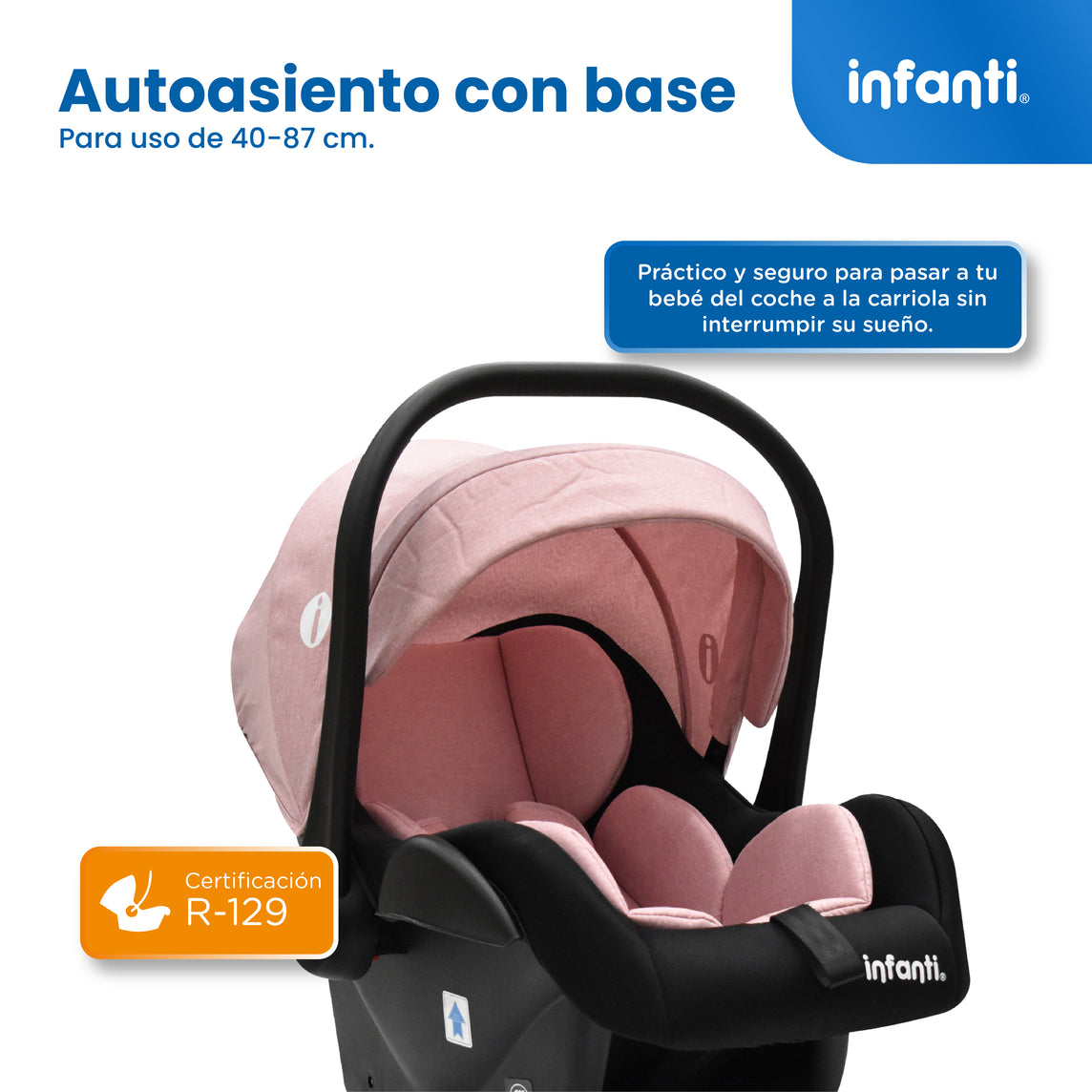 Carriola Travel System Ana Asiento Reversible Convertible en Bambineto, Portabebé Autoasiento y Base, Plegado Compacto, Arnés de 5 Puntos, Toldo con Ventanilla, Cubrepiés y Canastilla Infanti