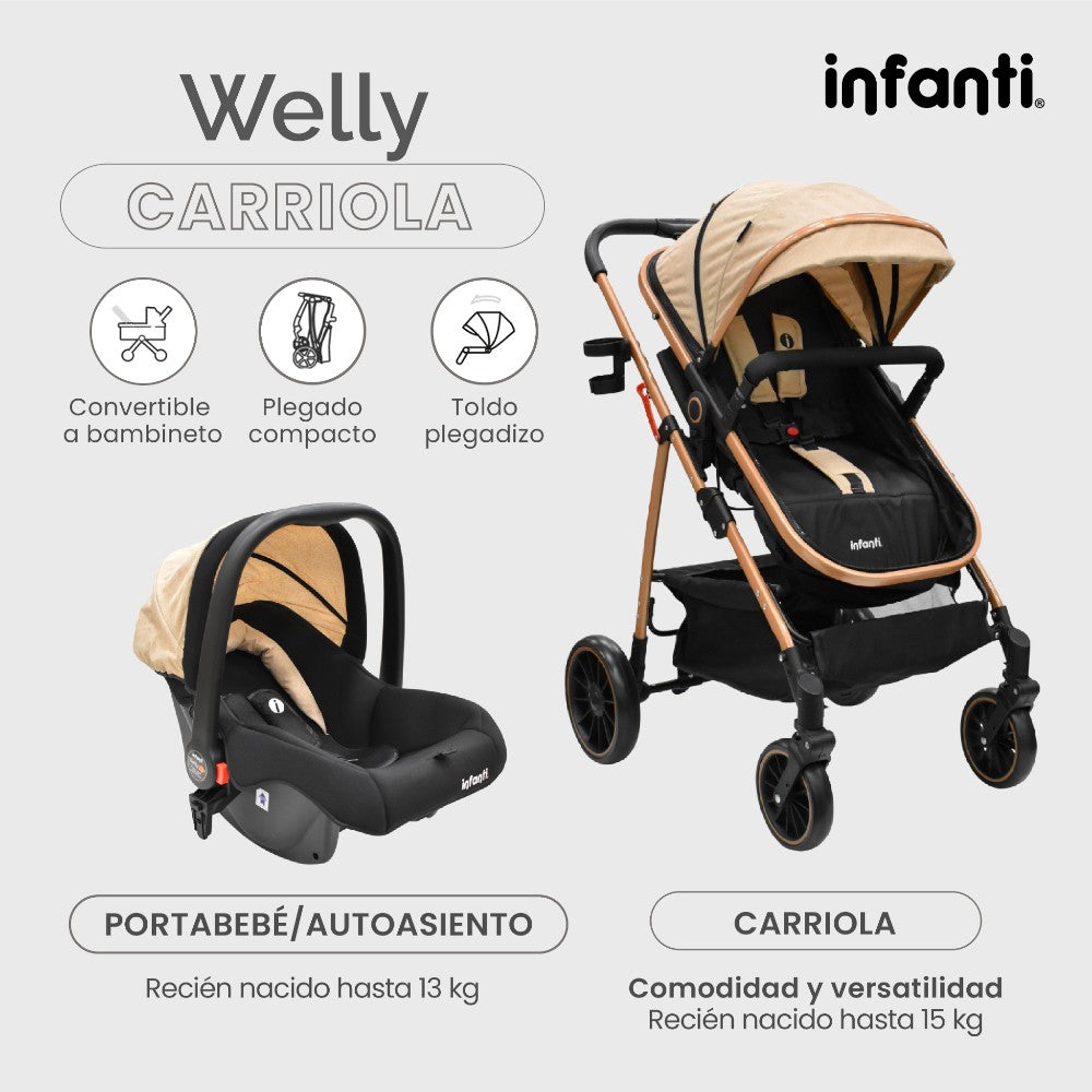 Infanti Carriola Sistema De Viaje Welly Convertible A Bambineto Color Gris