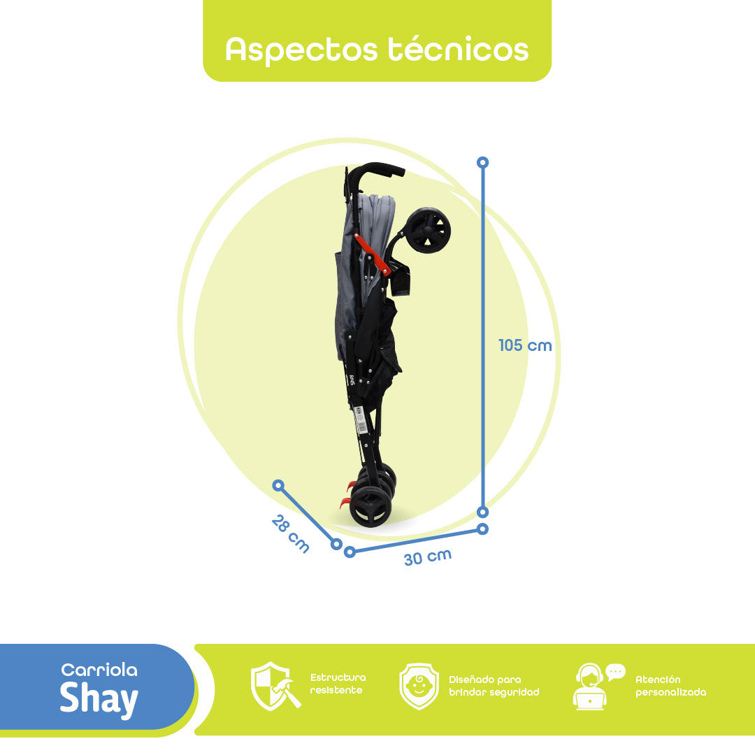 BB Joy Carriola Shay Ligera Plegable Gris Con Barra Y Toldo