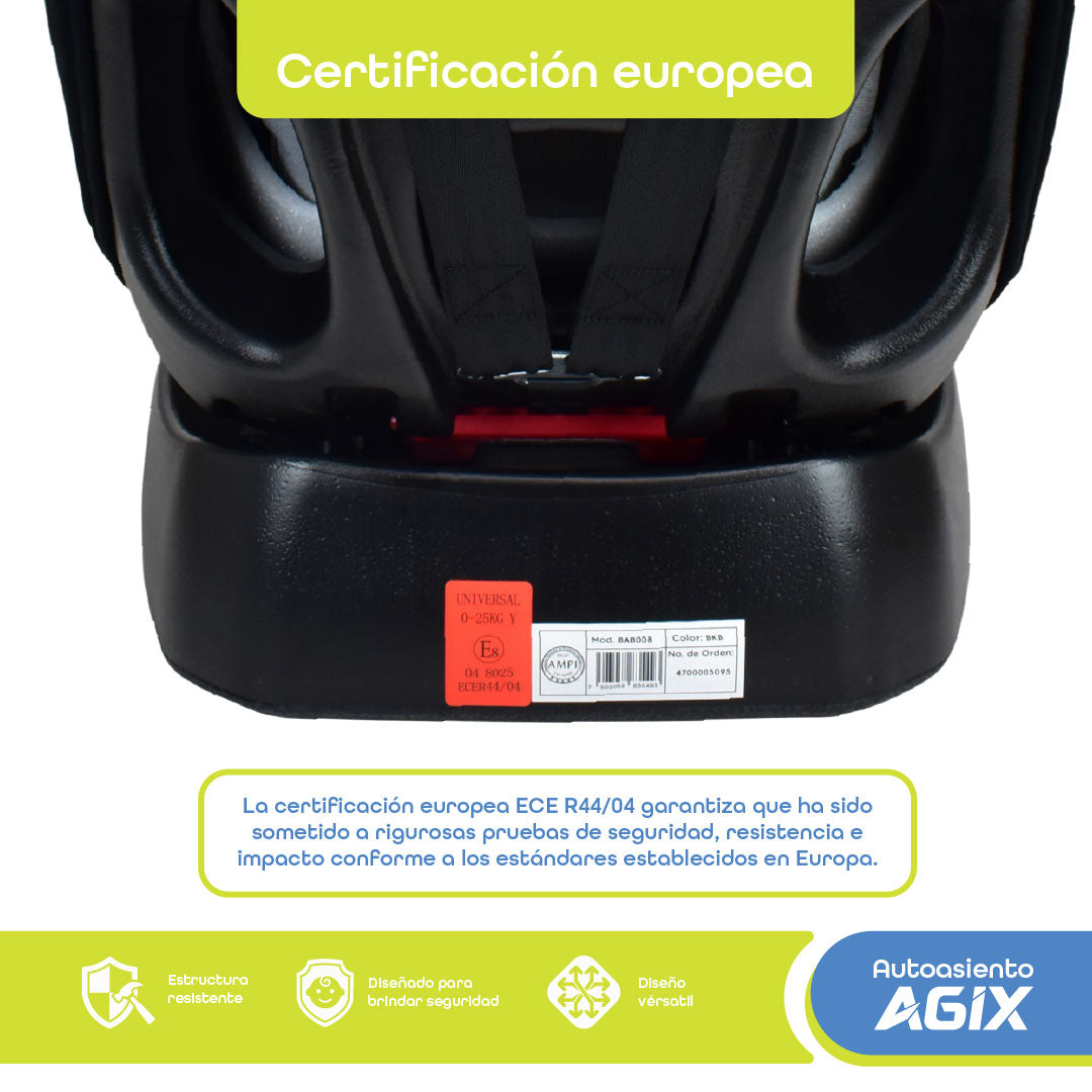 Autoasiento Evolutivo Agix Beige Con Negro De Recién Nacido Hasta 25 kg, Reclinable, Arnés de 5 Puntos, Acolchado, Funda Lavable, Instalación Reversa y Frontal, Certificación ECE R44/04, Bb Joy