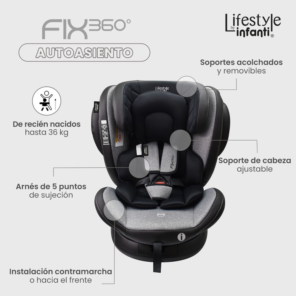 Autoasiento Para Bebé Fix 360° Negro Lifestyle By Infanti