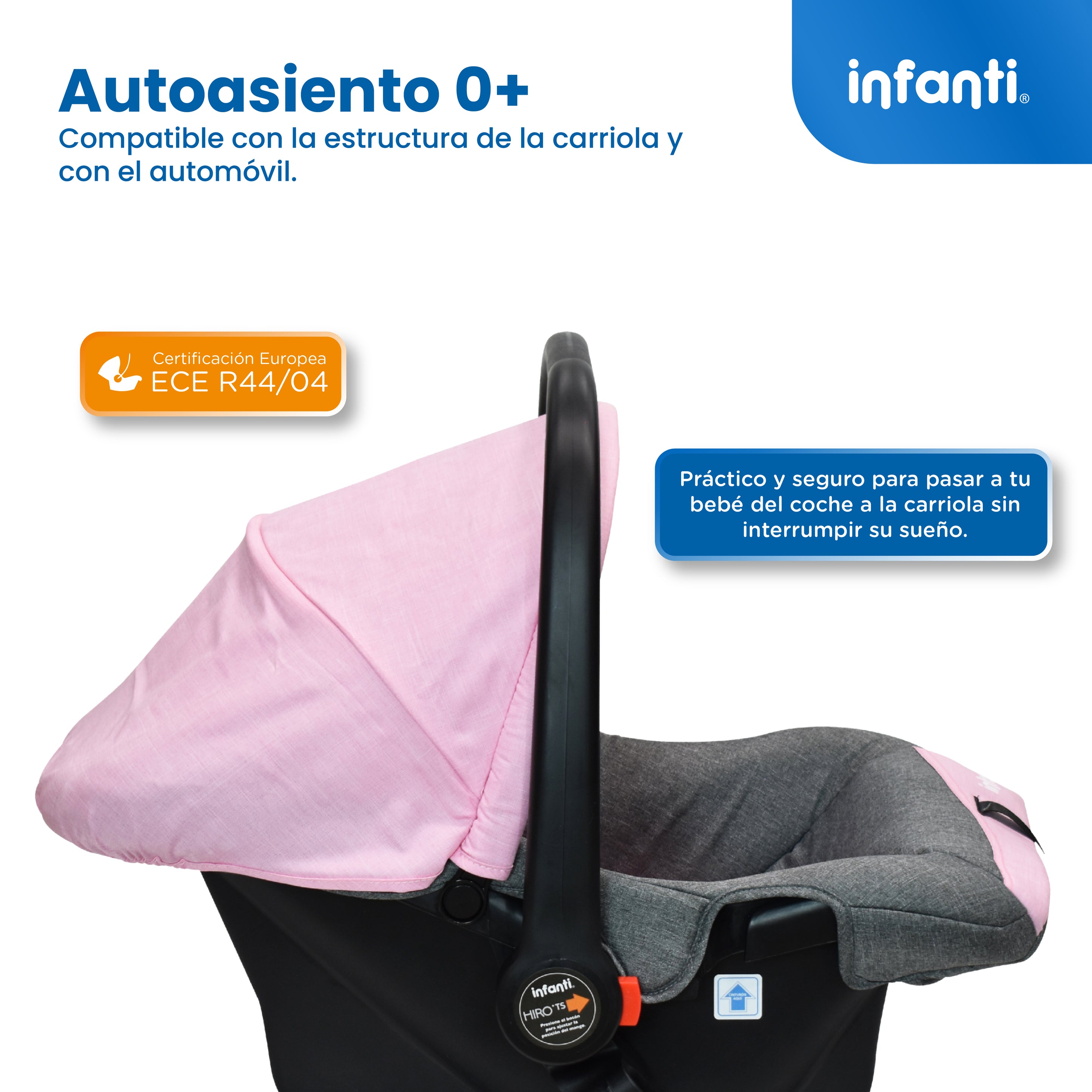 Carriola Travel System Hiro TS Con Portabebé, Plegado a una Mano, Arnés De 5 Puntos, Reclinaciones, Toldo Completo, Charola Con Portavasos y Frenos. Desde Recién Nacido. Hasta 15 kg, Infanti