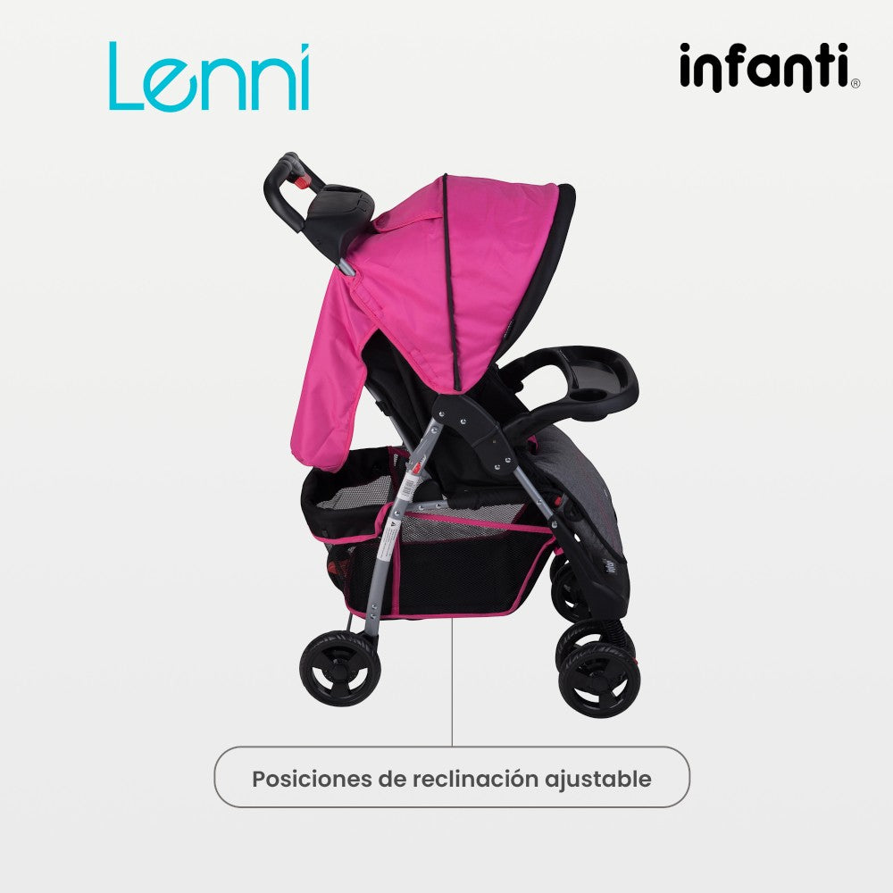 Carriola Travel System Lenni Hasta 15 kg Con Portabebé Autoasiento, Plegado a Una Mano, Reclinado Ajustable, Toldo con Visera, Arnés de Seguridad, Charolas, Canastilla y Frenos Infanti.