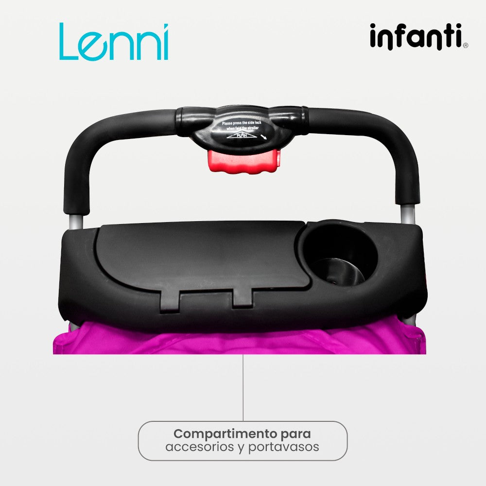 Carriola Travel System Lenni Hasta 15 kg Con Portabebé Autoasiento, Plegado a Una Mano, Reclinado Ajustable, Toldo con Visera, Arnés de Seguridad, Charolas, Canastilla y Frenos Infanti.