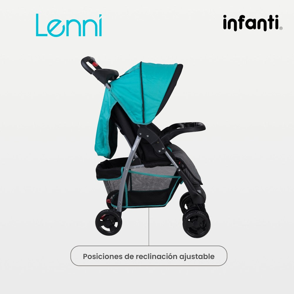 Carriola Travel System Lenni Hasta 15 kg Con Portabebé Autoasiento, Plegado a Una Mano, Reclinado Ajustable, Toldo con Visera, Arnés de Seguridad, Charolas, Canastilla y Frenos Infanti.