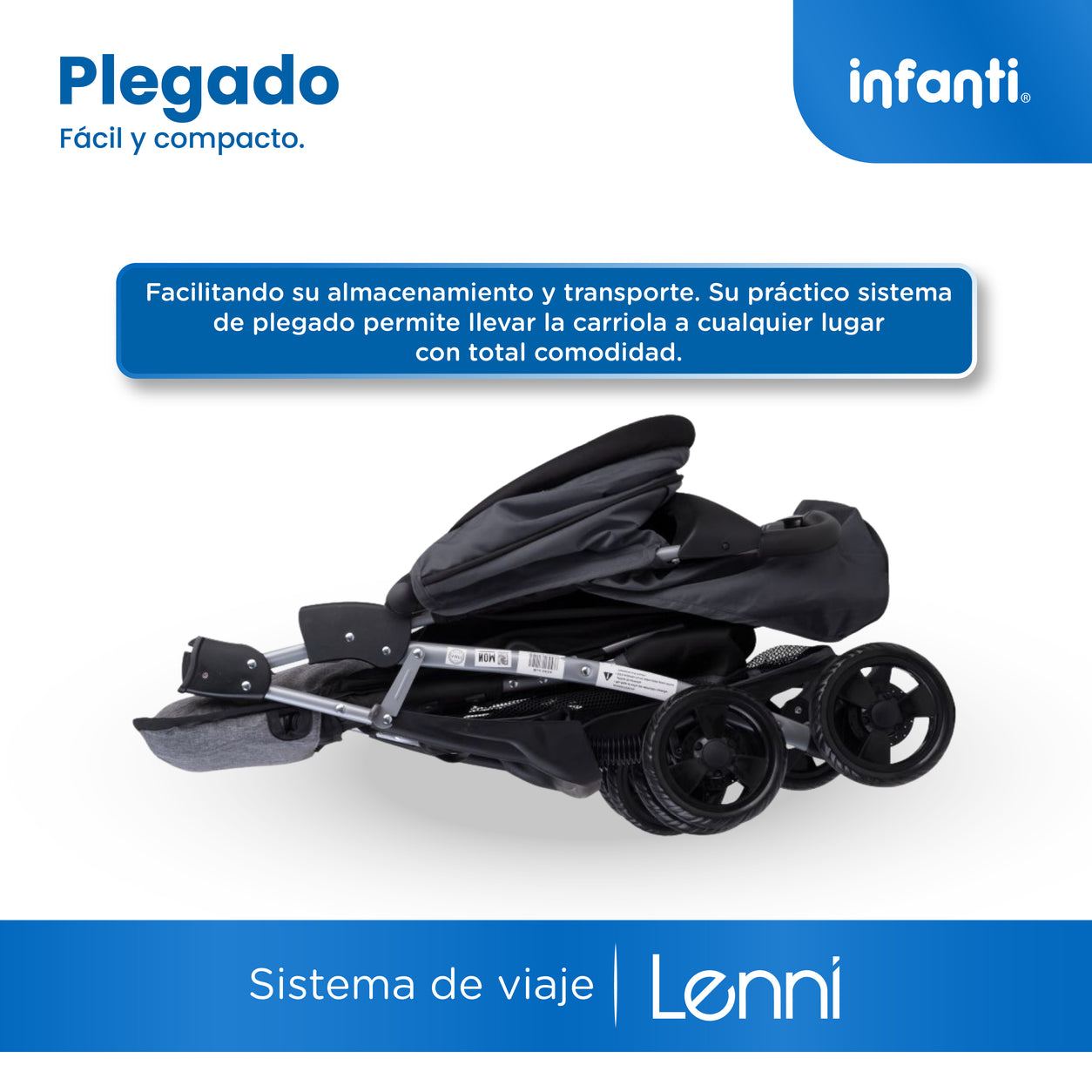 Carriola Travel System Lenni Hasta 15 kg Con Portabebé Autoasiento, Plegado a Una Mano, Reclinado Ajustable, Toldo con Visera, Arnés de Seguridad, Charolas, Canastilla y Frenos Infanti.