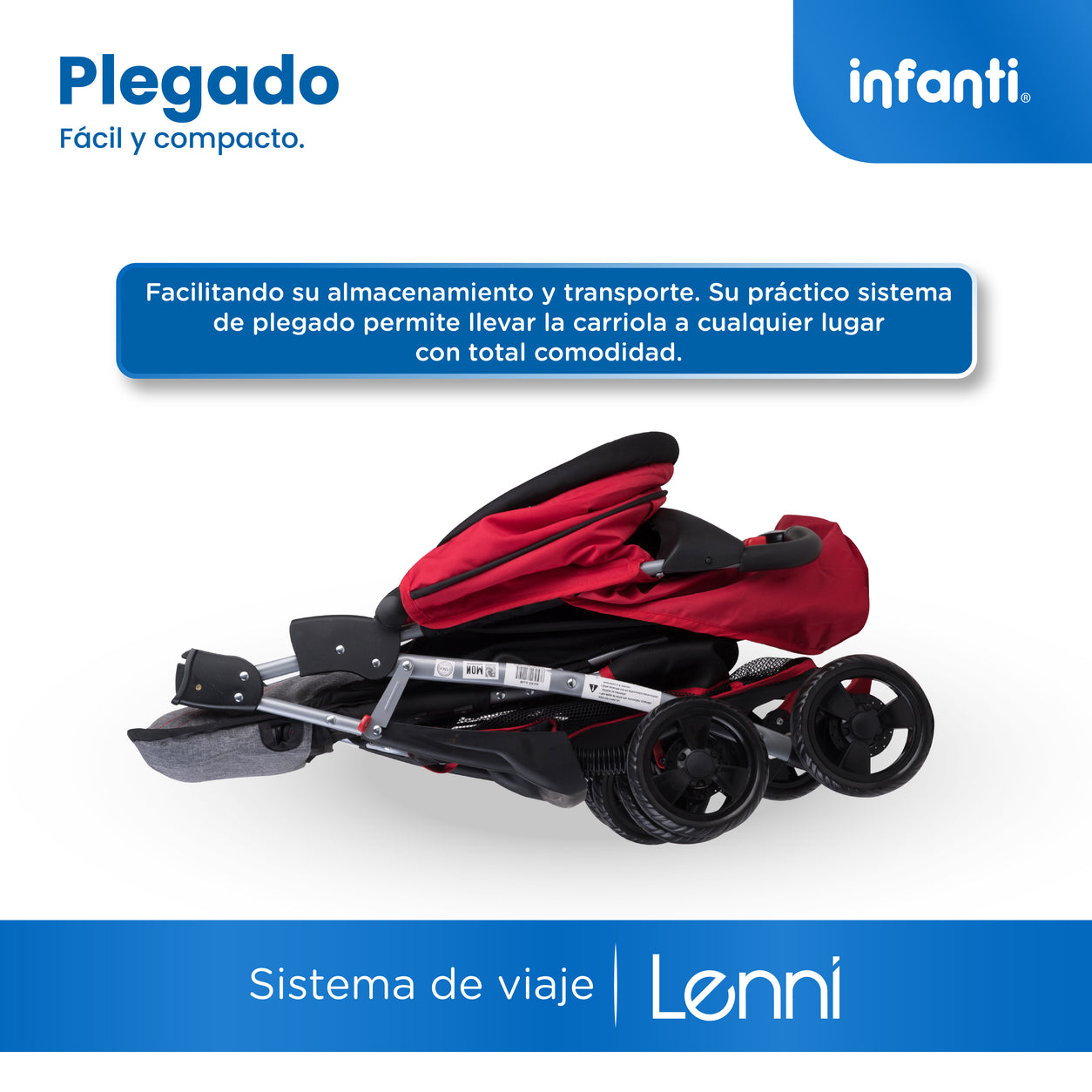 Carriola Travel System Lenni Hasta 15 kg Con Portabebé Autoasiento, Plegado a Una Mano, Reclinado Ajustable, Toldo con Visera, Arnés de Seguridad, Charolas, Canastilla y Frenos Infanti.