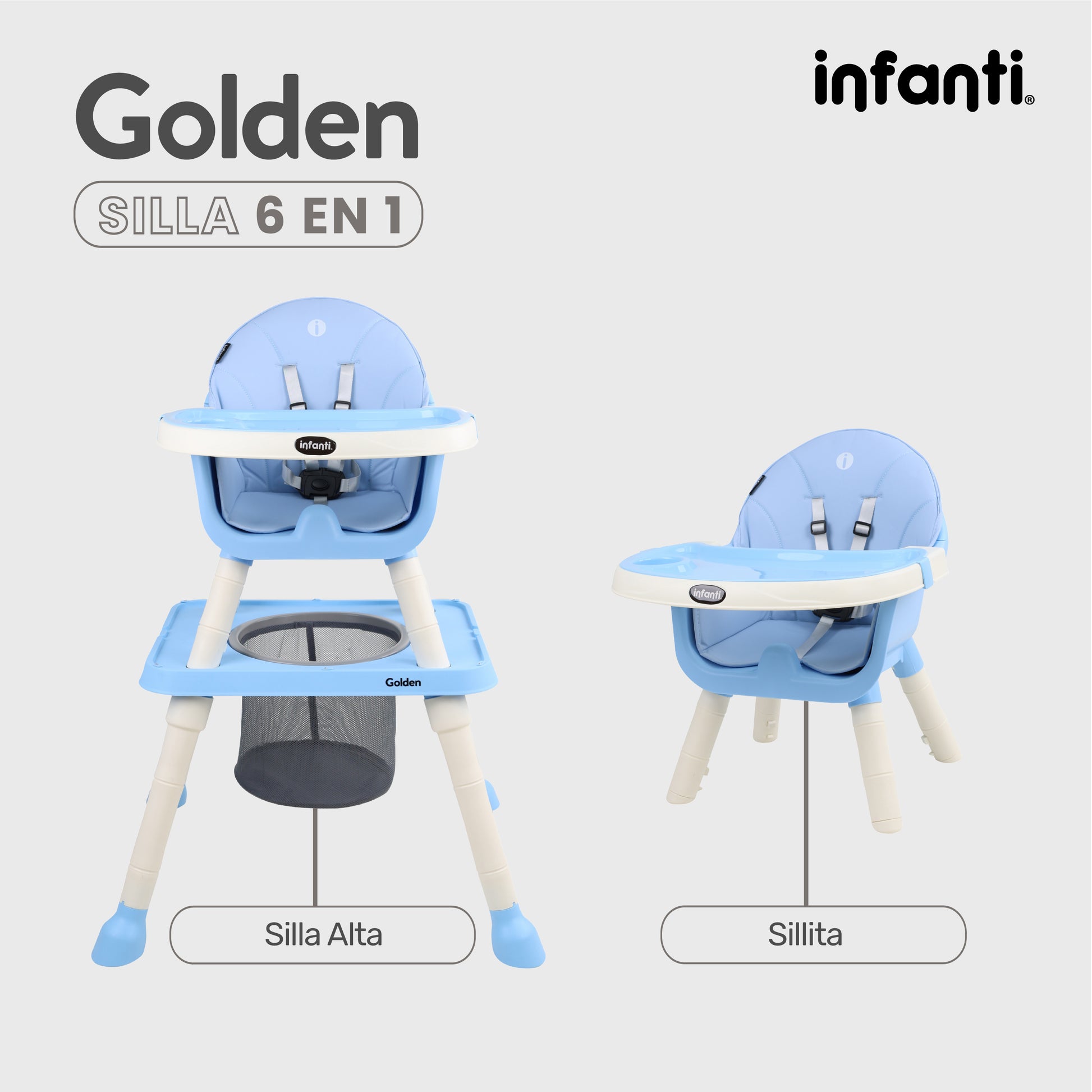 Silla Alta Infanti 6 en 1 Golden Multifuncional Con Charola Y Mesa De Actividades