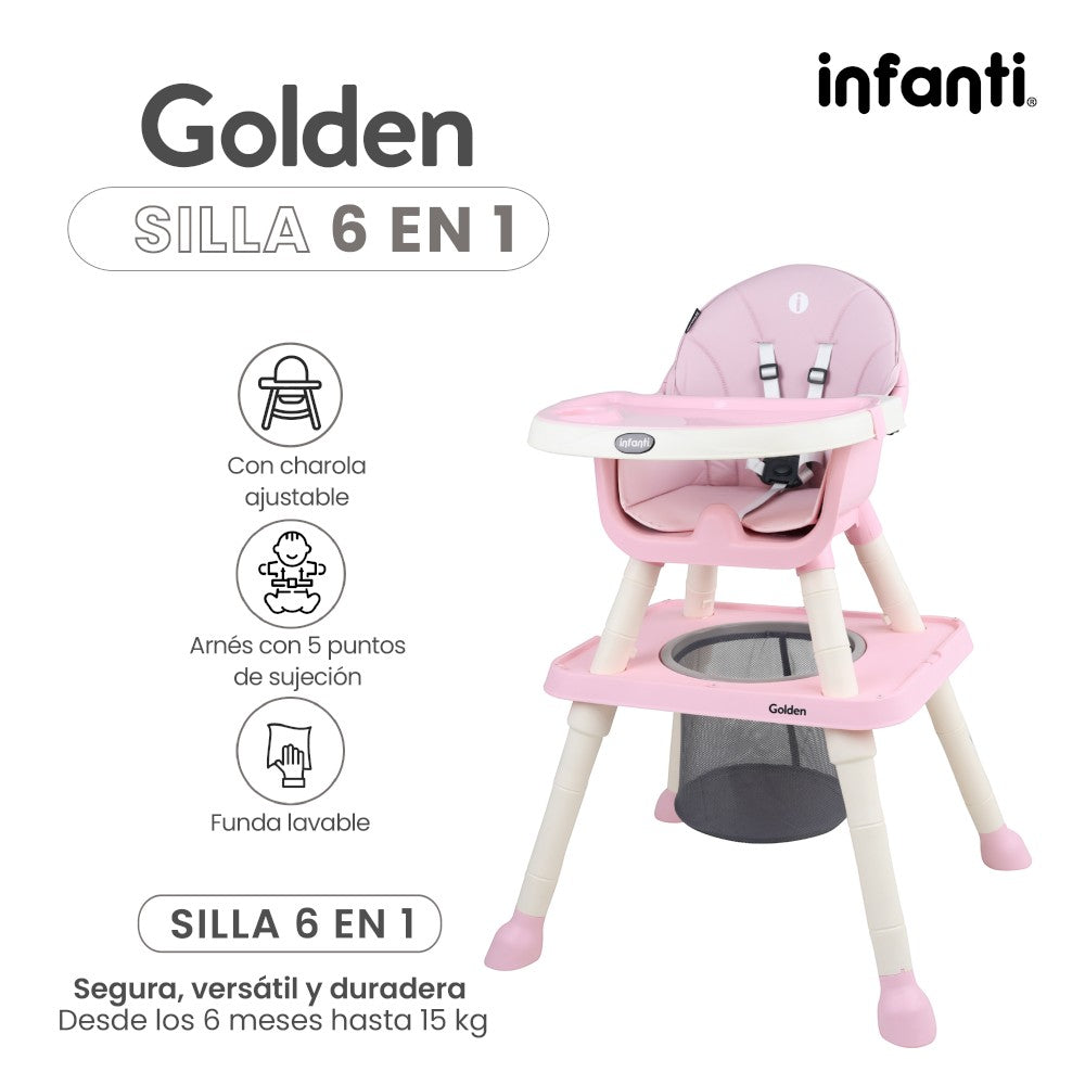 Silla Alta Infanti 6 en 1 Golden Multifuncional Con Charola Y Mesa De Actividades