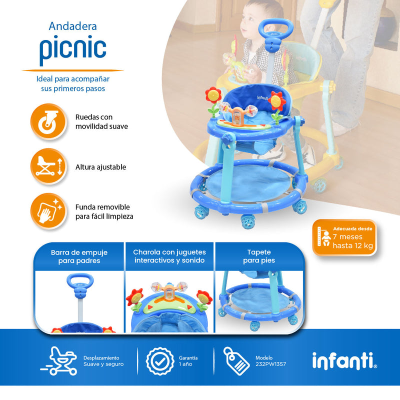 Andadera Picnic Con Tablero Interactivo y Barra de Empuje