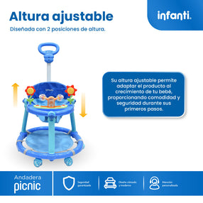 Andadera Picnic Con Tablero Interactivo y Barra de Empuje