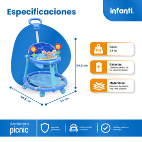 Andadera Picnic Con Tablero Interactivo y Barra de Empuje
