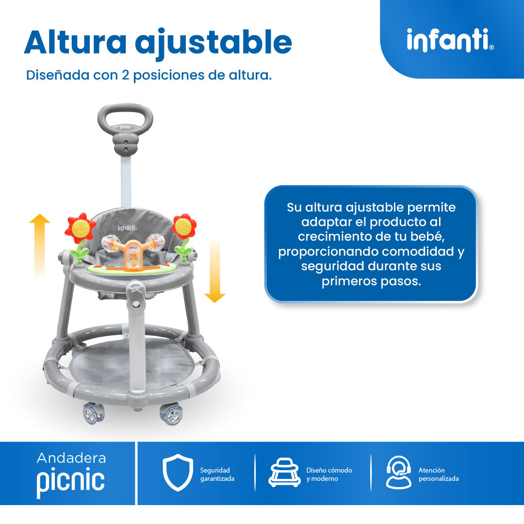 Andadera Picnic Con Tablero Interactivo y Barra de Empuje