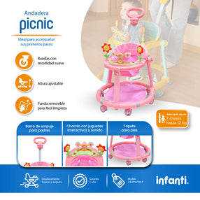 Andadera Picnic Con Tablero Interactivo y Barra de Empuje