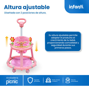 Andadera Picnic Con Tablero Interactivo y Barra de Empuje