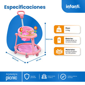 Andadera Picnic Con Tablero Interactivo y Barra de Empuje