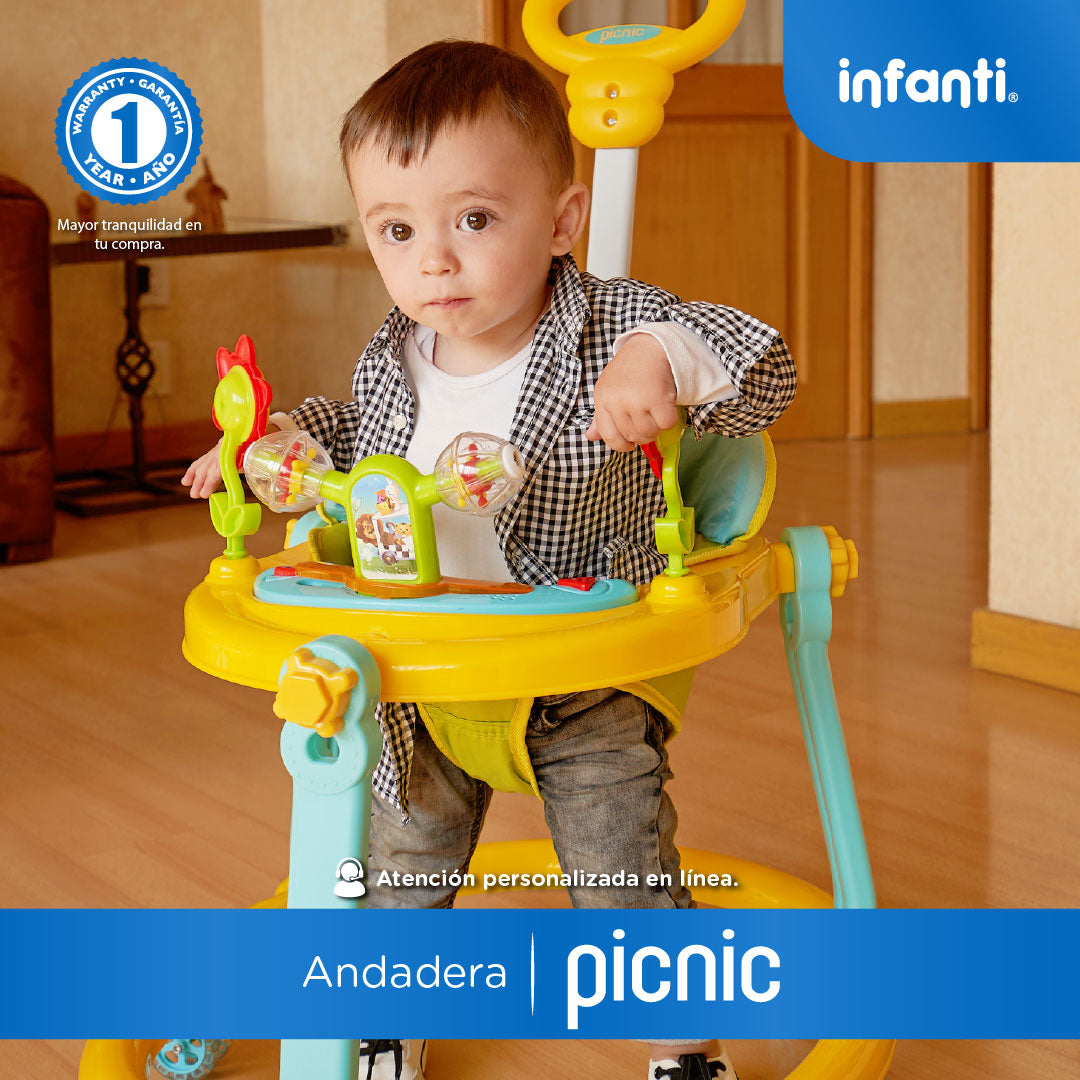 Andadera Picnic Con Tablero Interactivo y Barra de Empuje